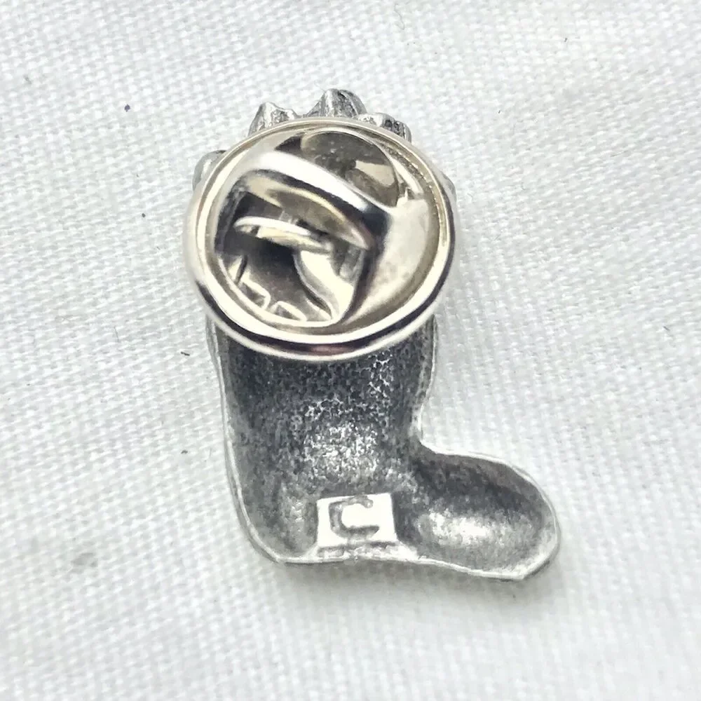 Christmas Stocking Vintage Pin Pewter Holiday Brooch